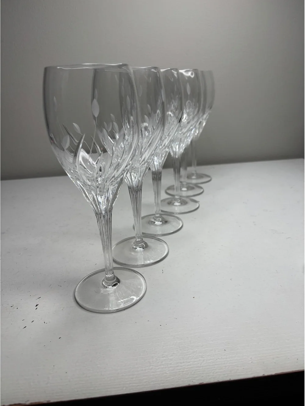 Noritake Moondust Cut & Etched Crystal Wine Goblets 7 6/8 in Tall set of 6